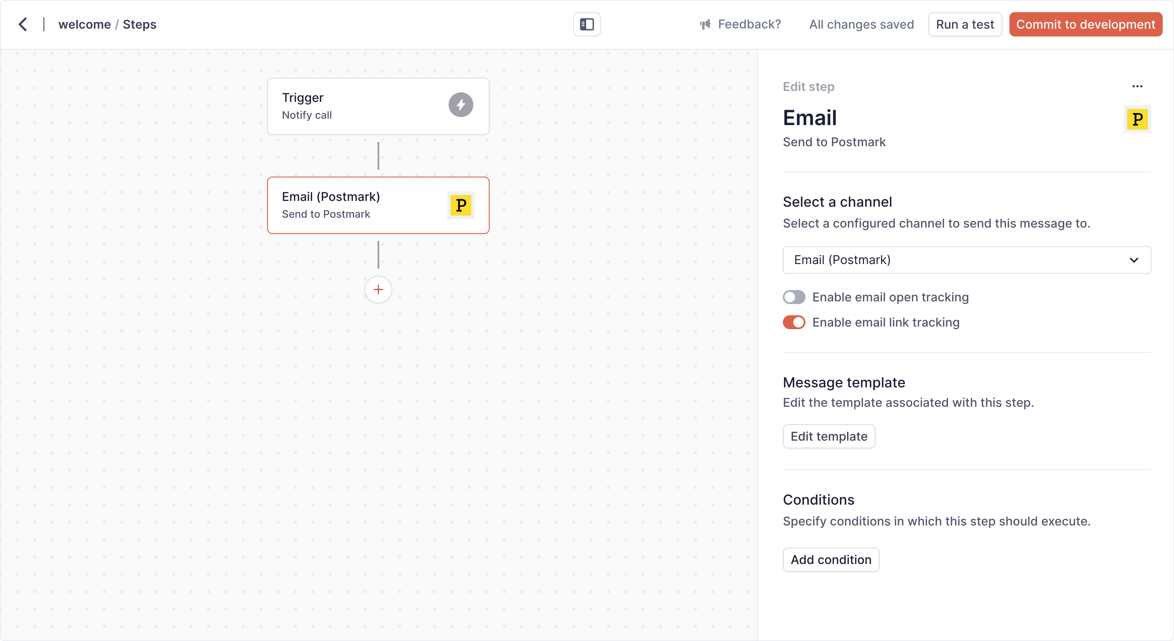 Configuring Knock tracking for a workflow step